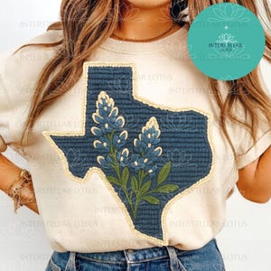 Texas Bluebonnet Faux Crochet PNG, Texas State Outline Embroidery Clip art, Western Floral Texas Design for Stickers, Shirts & Sublimation image 8