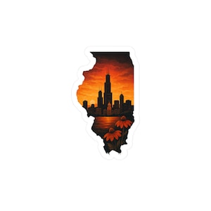 Chicago Skyline Sunset Sticker: Illinois Vinyl Decal for Laptop, Car, Water Bottle