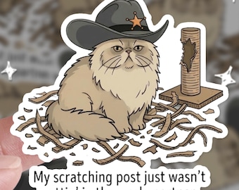 Persische Sheriff Cowboy Katze (Kratzbaum), Katzenaufkleber, Katzenaufkleber, Geschenk für sie, Geschenk für ihn