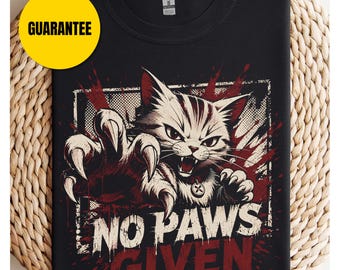Koszulka z napisem „No Paws Given Cat” – unisexowa koszulka w stylu softstyle, zabawna, słodka koszulka z kotem, prezent dla miłośnika kotów, koszulka dla mamy kota, koszulka dla taty kota