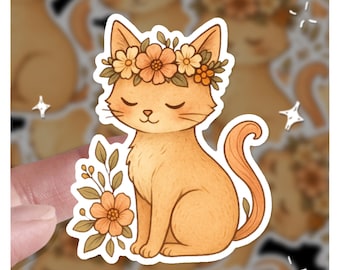 Blumenkatze, süße Katze, lustige Katzenaufkleber, Katzenaufkleber, Katzenaufkleber, Geschenk für sie, Geschenk für ihn