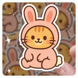 Bunny Cat, 3&quot; Vinyl Sticker, Cute Cat Sticker