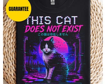 Koszulka z kotem Vaporwave „Kot nie istnieje” – unisexowa koszulka w stylu softstyle, zabawna, słodka koszulka z kotem, prezent dla miłośnika kotów, koszulka dla mamy kota, koszulka dla taty kota