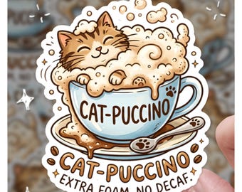 Cat-puccino Katze, 3"& 4" Katzen Sticker, Katzen Sticker, Geschenk für Sie, Geschenk für Ihn