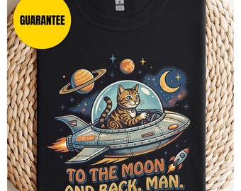 Zum Mond und zurück Mann Schwarz & Navy Shirt - Unisex Softstyle T-Shirt, lustiges süßes Katzen T-Shirt, Katzenliebhaber Geschenk, Katzenmutter Shirt, Katzenpapa T-Shirt