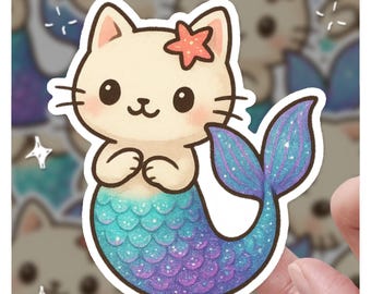 Pegatina de vinilo de 7,6 cm con diseño de gato sirena.