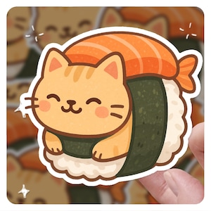 Sushi Cat Grin, 3&quot; Vinyl Sticker, Cute Cat Sticker