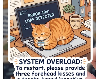 System Loaf Detective Przeciążenie Uroczy zabawny kot, naklejka z kotem 3" i 4", naklejka z kotem, prezent dla niej, prezent dla niego