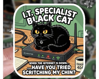 IT Fachmann Schwarze Katze, Lustiger Katzenaufkleber, Katzenaufkleber, Geschenk für sie, Geschenk für ihn