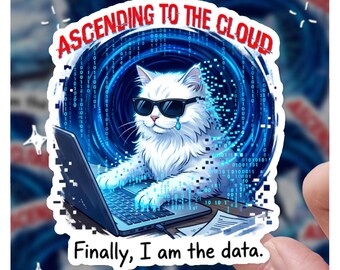 Ascending To The Cloud,  3" & 4" Tarot Card Sticker, Cat Sticker, Cat Sticker, Gift for her, Gift for him