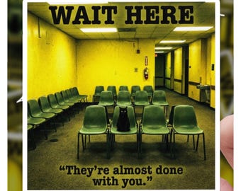 Espere aquí Casi terminado Espacios liminales Trastiendas Gato, Pegatina de gato de 3" y 4", Pegatina de gato, Regalo para ella, Regalo para él