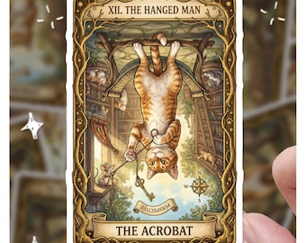 Der Akrobat Die Gehängte Katze, 4 ""Tarot Karten Aufkleber, Katzenaufkleber, Katzenaufkleber, Geschenk für sie, Geschenk für ihn."