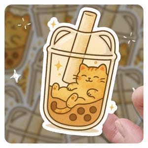 Boba Cat Sticker – Cute Bubble Tea Kitty Vinyl Decal for Boba & Cat Lovers