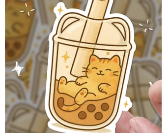 Boba Katzenaufkleber - Süßer Bubble Tea Kitty Vinyl Aufkleber für Boba- & Katzenliebhaber
