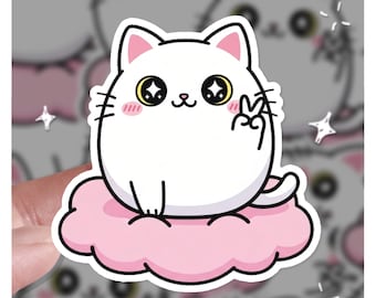 Kawaii Katze, süße Katze, lustige Katzenaufkleber, Katzenaufkleber, Katzenaufkleber, Geschenk für sie, Geschenk für ihn