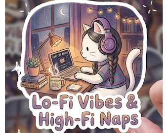 Lo-Fi Vibes & High-Fi Nickerchen, lustiger Katzenaufkleber, Katzenaufkleber, Geschenk für sie, Geschenk für ihn