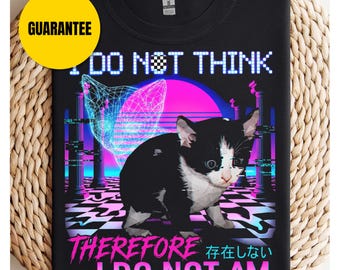 Koszulka Vaporwave Not Think Cat - unisexowa koszulka w stylu softstyle, zabawna, słodka koszulka z kotem, prezent dla miłośnika kotów, koszulka dla mamy kota, koszulka dla taty kota