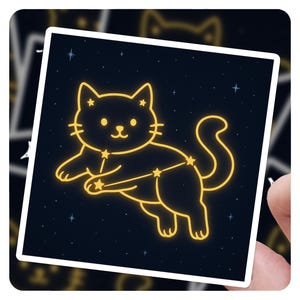 Celestial Cat Constellation Sticker – Cute Glow-Style Space Kitty Vinyl Decal, Astronomy Cat Art Gift