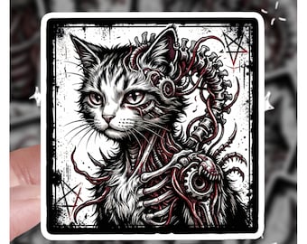 Dark Fantasy Horror Surrealismus Biomechanische Horror Katze, 3 "& 4" Katzenaufkleber, Katzen Sticker