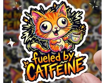 getankt durch Catfeine HYPER lustige Katze, lustiger Katzenaufkleber, Katzenaufkleber, Katzenaufkleber, Geschenk für sie, Geschenk für ihn