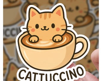 Cattuccino, Katze in Kaffeetasse sitzend, süßer Katzenaufkleber