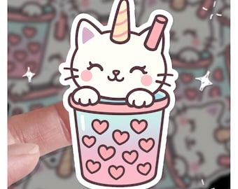 Einhorn Soda Katze, süßer Katzenaufkleber, Katzenaufkleber, Geschenk für sie, Geschenk für ihn