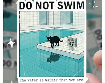 No nadar en cuartos traseros Gato, Pegatina de gato, Pegatina de gato, Regalo para ella, Regalo para él