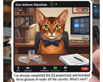 Over-Achiever Abessinier Lustige Katze, Lustiger Katzenaufkleber, Katzenaufkleber, Katzenaufkleber, Geschenk für sie, Geschenk für ihn