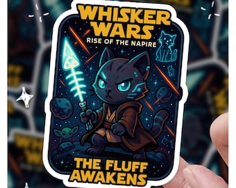 Whisker Wars Katzenaufkleber - Star Wars Parodie Vinyl Aufkleber, Lustige Jedi Cat Art, The Flaum Awakens Geschenk für Katzenliebhaber und Nerds
