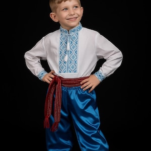 5-18YO Ethnic Blue Traditional Ukrainian Costume for Boys, Ukrainian Cossac costume for boys with sharovary