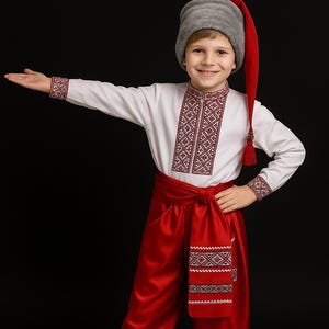 5-18YO Red cossack costume for boys, Ukrainian costume for boys, Traditional Ukrainian Slavic costume with Hat