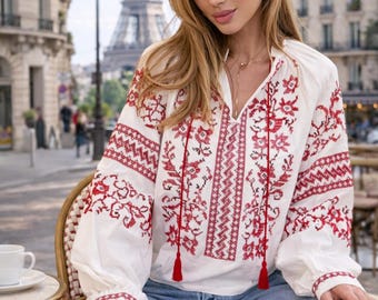 A Tribute to Ukrainian Elegance - Elegant Vyshyvanka for Women with Traditional Slavic Embroidery