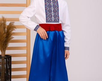 Blue Ukrainian Cossack Pants, Blue Sharovary for Boys, Ukrainian Folk Clothes, Ukrainian Boy, Ukrainian Pants