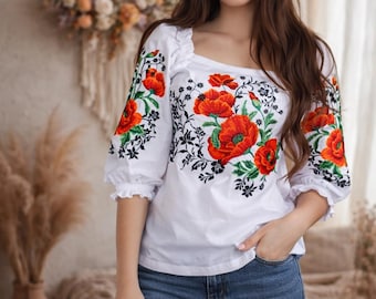 Blusa tradicional ucraniana Vyshyvanka con bordado floral, blusa folclórica eslava para mujer.