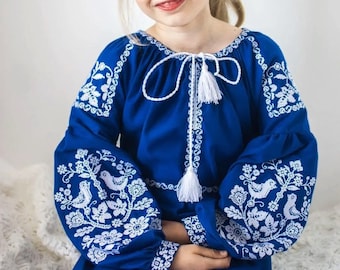 Beautiful Ukrainian Dress for Girls With Floral Embroidery, Vyshyvanka Dress Girls, Flower Dress for Girls, Embroidered Summer Dress