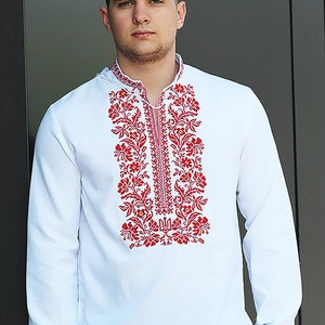 Modern Embriodered Sorochka Shirt, Ukrainian Men Shirt with Embroidery, Folk Vyshyvanka for Men, Embroidered Shirt