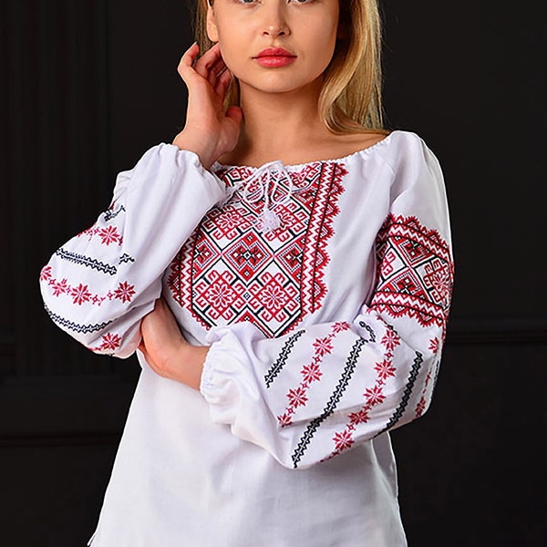 TP-4XL Vyshyvanka ukrainienne traditionnelle, chemise folklorique ukrainienne pour femme, chemisier brodé rouge pour femme, chemisier slave