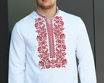 Modern Embriodered Sorochka Shirt, Ukrainian Men Shirt with Embroidery, Folk Vyshyvanka for Men, Embroidered Shirt