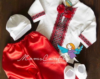 Ukrainian Baby Boy Costume, Embroidered Ukrainian Outfit with Sharovary, Baby Cossak Outfit, Vyshyvanka Baptim Set, Traditional Ukrainian