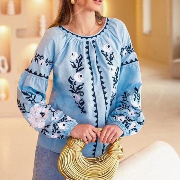 Gorgeous Ukrainian Embroidered Blouse, Elegant Vyshyvanka for Women with Floral Embroidery, Resourt Wear, Vacation Blouse