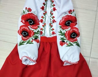 3-12YO Ukrainian Traditional Costume with Vyshyvanka for Girls, National Traditional Ukrainian Folk Costume, Girls Ukraininan Outfit Set
