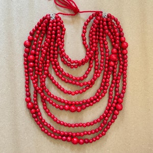 Multi-Layered Red Handmade Ukrainian Namysto Necklace, Red Ukrainian Wooden Jewellery, Vyshyvanka Accessory