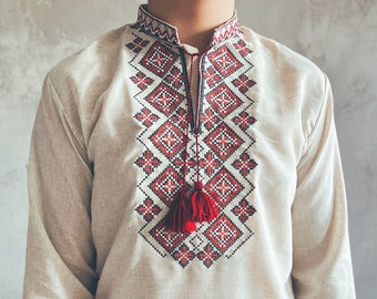 Chemise Sorochka en lin brodé XXS-7XL, chemise ukrainienne traditionnelle pour homme, Vyshyvanka pour homme, chemise brodée ukrainienne - 2 couleurs