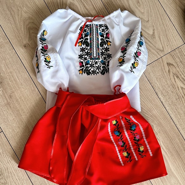 3-12YO Ukrainian Traditional Costume with Vyshyvanka for Girls, National Traditional Ukrainian Folk Costume, Girls Ukraininan Outfit Set