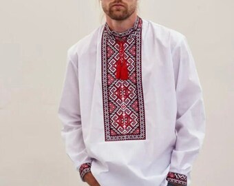 Long-Sleeve Embriodered Sorochka Shirt, Traditional Ukrainian Shirt for Men, Ukrainian Men Vyshyvanka