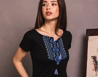 S-3XL Ukrainian T-shirt with Embroidery, Ukraininan Women Embroidered Tshirt, Vyshyvanka Tshirt, Embroidered Boho T-Shirt