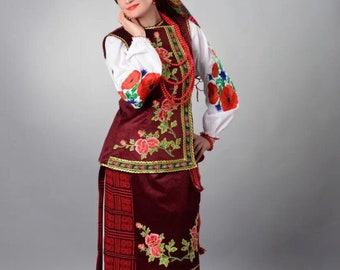 XS-6XL Traditional Ehtnic Ukrainian Woman Costume with Vest, Vyshyvanka Costume, Slavic Outfit, Folk Ukrainian Costume for Dancing