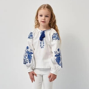 Flower Embroidered Ukrainian Shirt or Girls, Ukrainian Folk Blouse with Flowers, Slavic Top for Girl, Rich Flower Embroidery Blouse zdjęcie 1