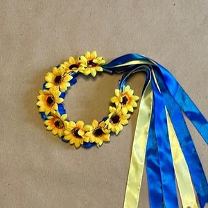 Traditional Ukrainian Yellow and Blue Vinok, Blue Yellow Headband with Ribbons, Vyshyvanka Accessory, Ukrainian Headweare, Ukrainian Gift