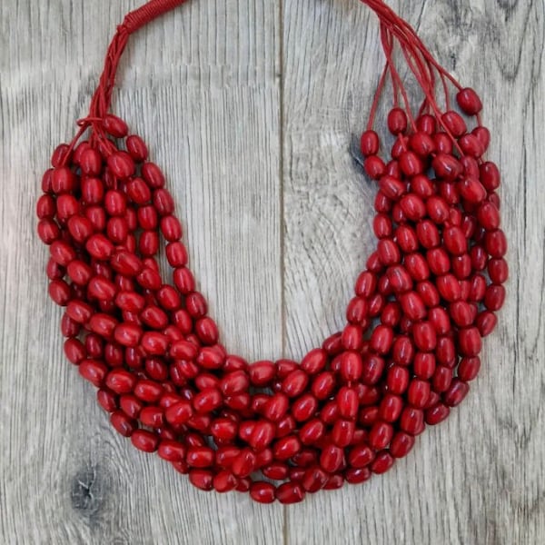 Red Ukrainian Namisto, Wooden Neck JewBeads, Ukrainian Necklace, Red Folk Boho Style Necklace Namysto